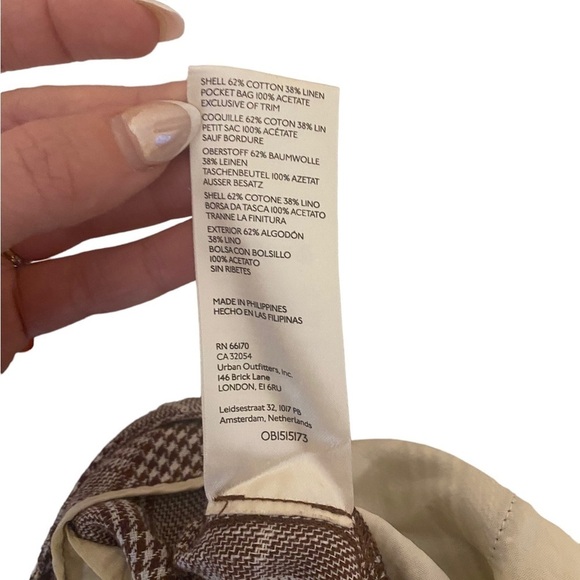 Maeve Pleated Plaid Brown High Rise Linen Wide Leg Trousers Pants - Picture 8 of 9